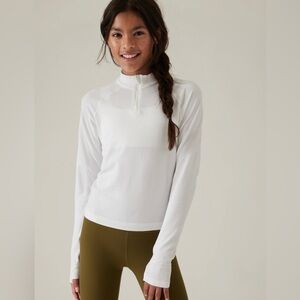 Athleta Girl Power Up Seamless Half Zip Top, white, Medium